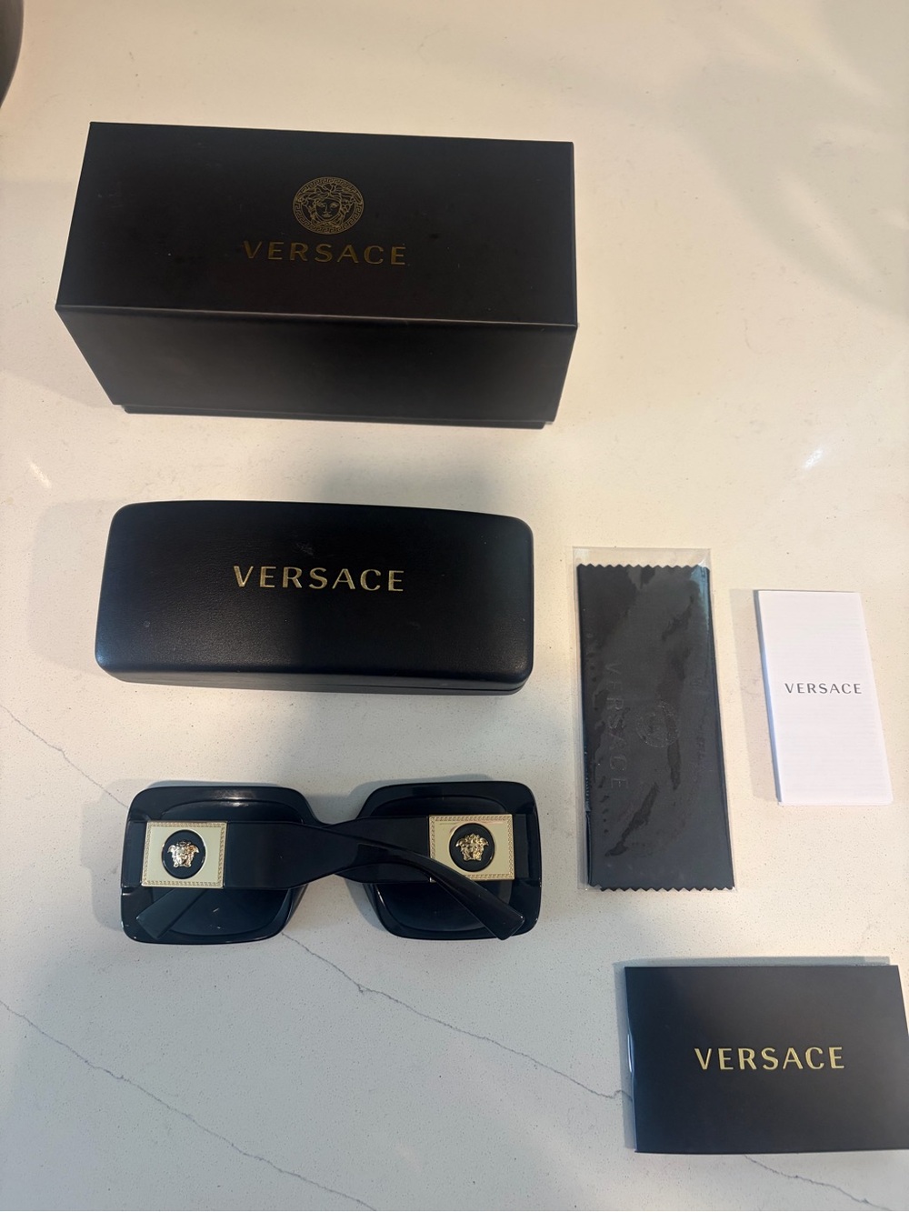 Versace Black Sunglasses with Gold Medallion Details